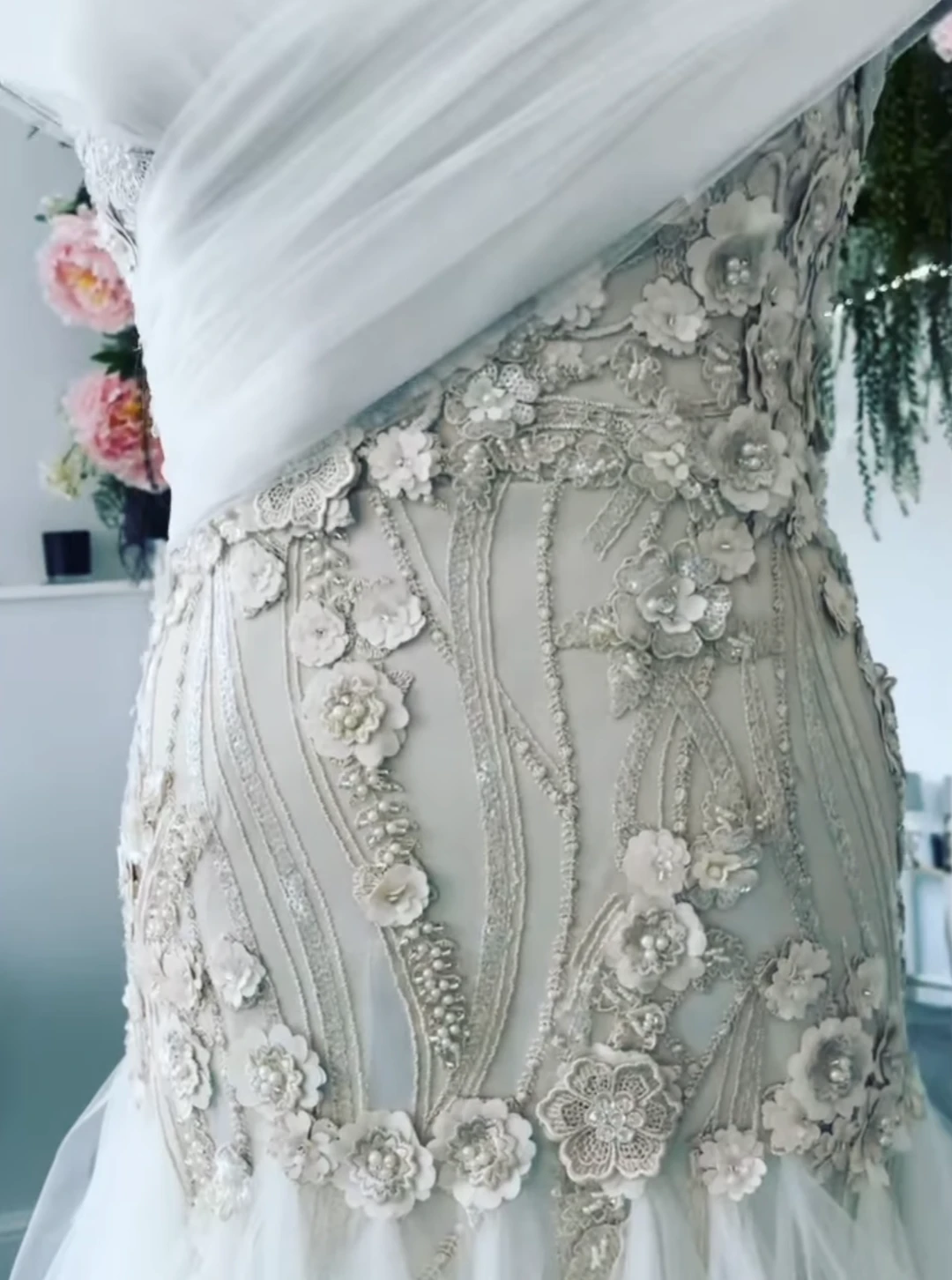 Champagne Beaded Flower Lace - Blake 4 Champagne Beaded Flower Lace - Blake - Image 2