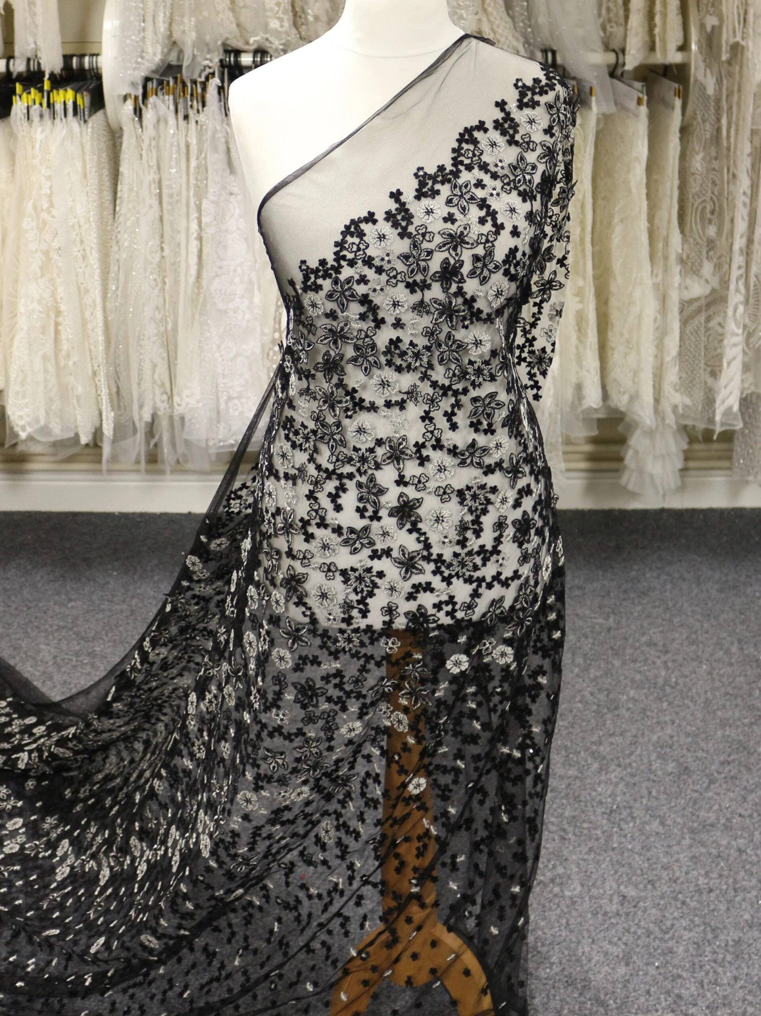 Black & Silver Embroidered Lace - Ernestine 3 Black & Silver Embroidered Lace - Ernestine