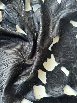 Black Laser Cut Satin - Arwen -Elegance in Lace BlackLaserSatin Arwen closeup