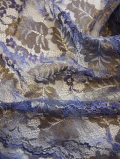 Blue Raschel Lace - Wren -Elegance in Lace BlueandGoldLace Wren closeup