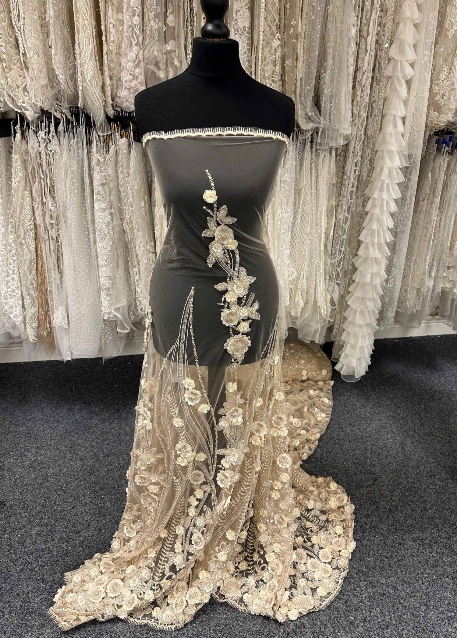 Champagne Beaded Flower Lace - Blake 3 Champagne Beaded Flower Lace - Blake