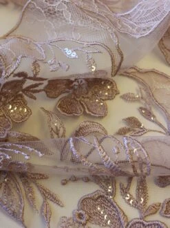 Pink Sequin Embroidery Lace - Tiana -Elegance in Lace DuskyPinkLace Tiana Closeup