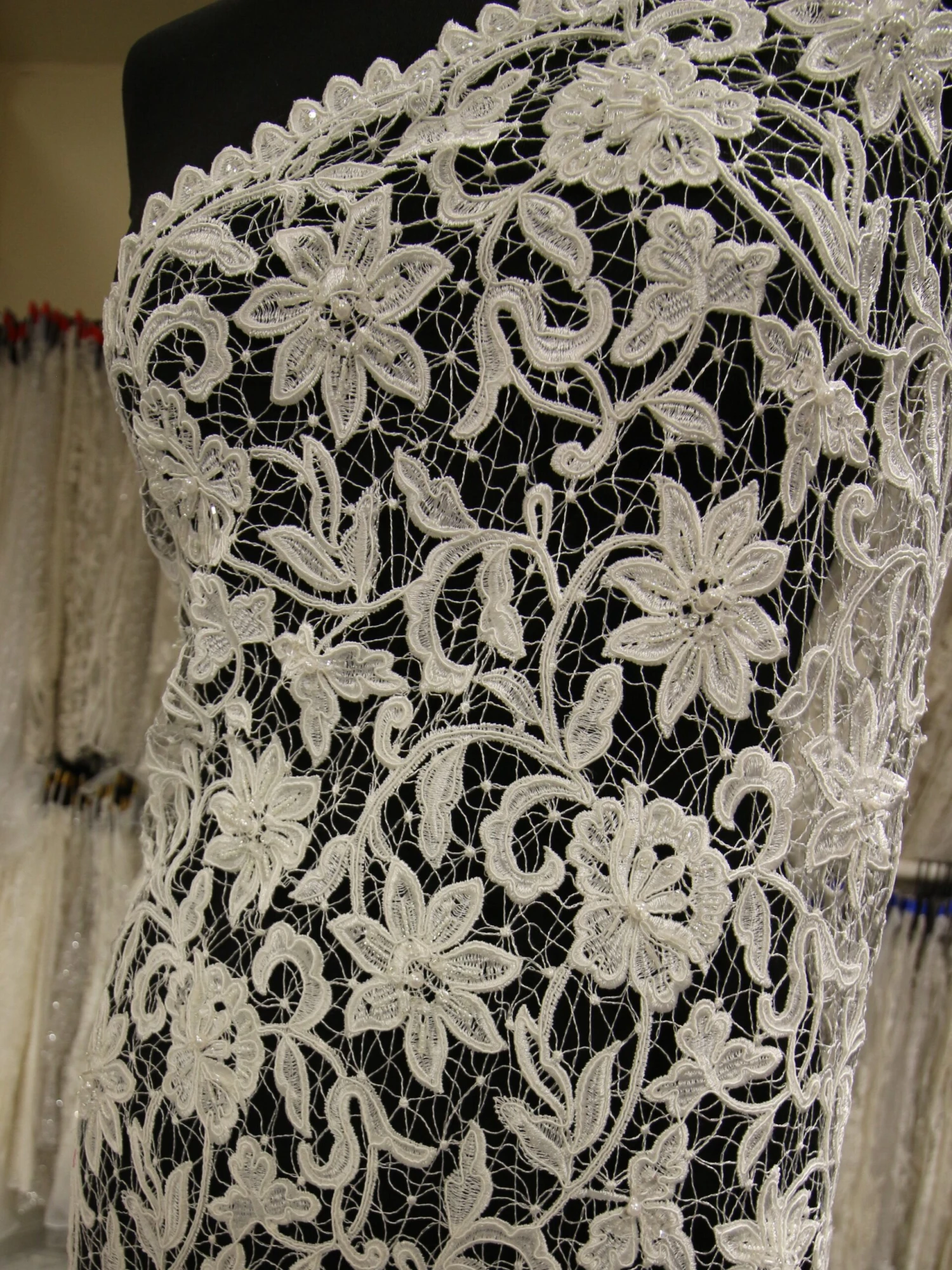 Ivory Beaded And Corded Lace - Elaine 4 Ivory Beaded And Corded Lace - Elaine - Image 2