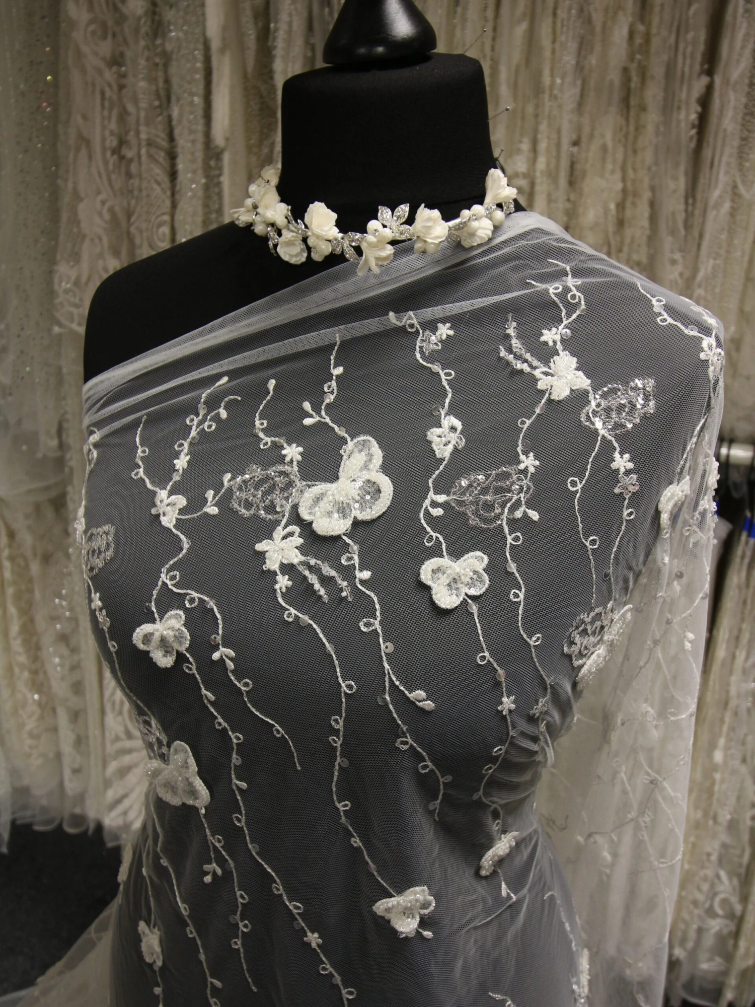 Ivory Beaded Embroidered Lace - Genka 4 Ivory Beaded Embroidered Lace - Genka - Image 2