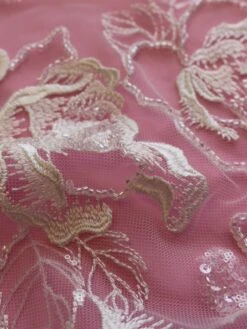 Ivory Beaded Lace - Bardot -Elegance in Lace IvoryEmbroideredLace Bardot Closeup
