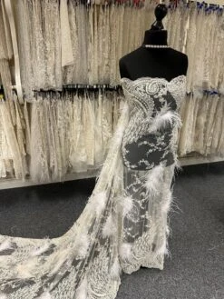 Ivory Beaded With White Feathers Lace - Chantelle -Elegance in Lace IvoryLacewithWhiteFeathers Chantelle