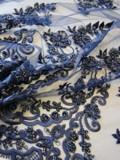 Navy Beaded Lace - Pilar -Elegance in Lace NavyBeadedLace Pilar closeup