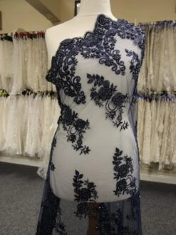 Navy Beaded Lace - Pilar -Elegance in Lace NavyBeadedLace Pilar closeup