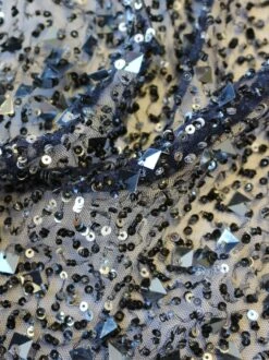 Navy Sequin Lace - Thelma -Elegance in Lace NavySequinLace Thelma Closeup