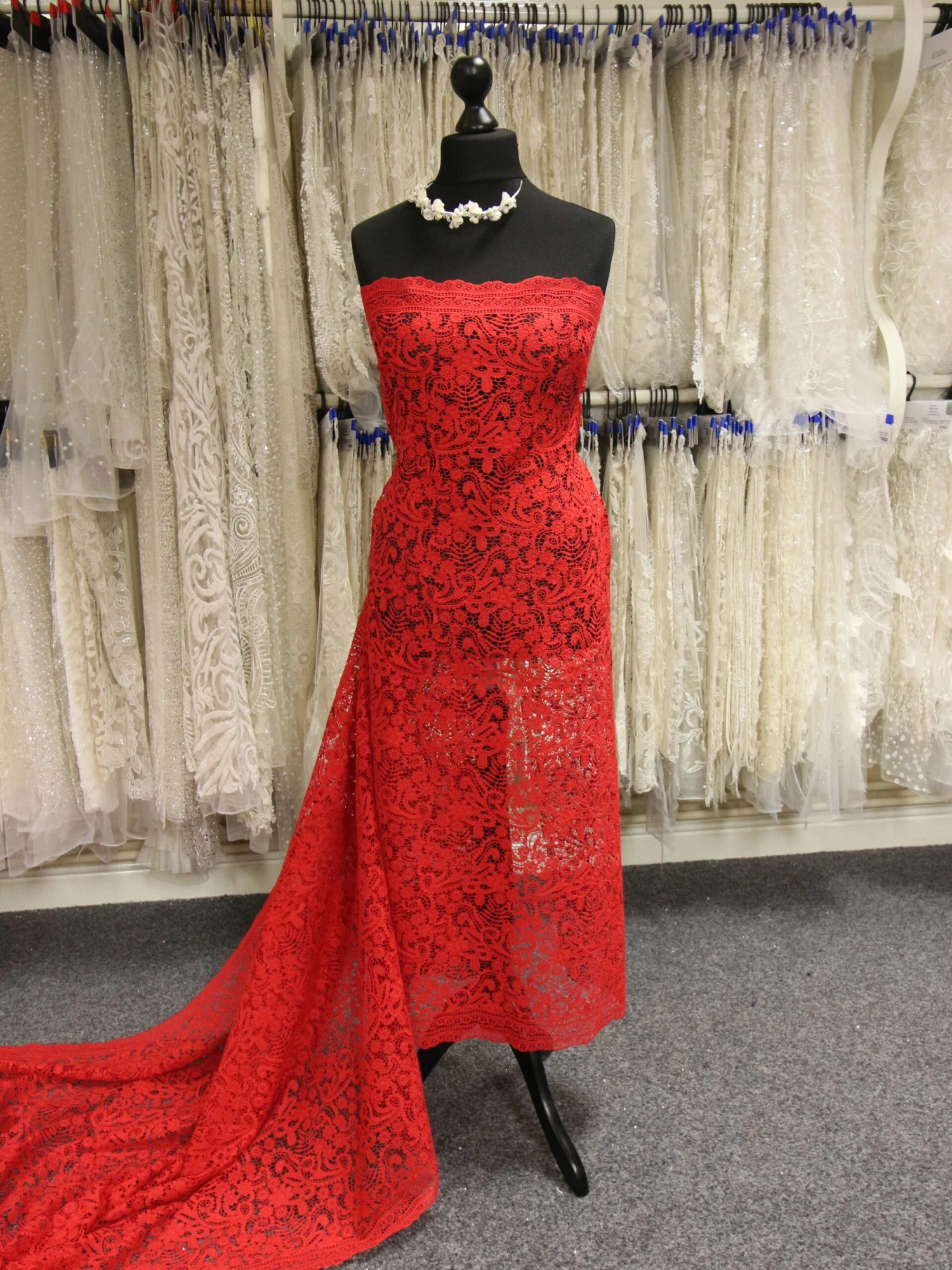 Red Guipure Lace - Finola 3 Red Guipure Lace - Finola