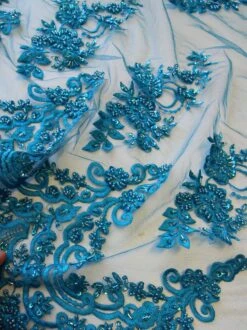 Turquoise Beaded Lace - Pilar 11 Turquoise Beaded Lace - Pilar -Elegance in Lace TurquoiseBeadedEmbroideryLace Pilarcloseup
