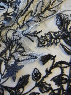 Black & Silver Embroidered Lace - Garbina -Elegance in Lace black and silver embroidered lace garbina close up