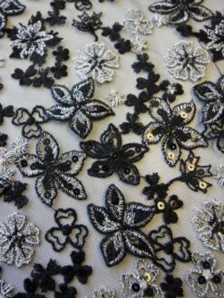 Black & Silver Embroidered Lace - Ernestine 17 Black & Silver Embroidered Lace - Ernestine -Elegance in Lace black and silver lace ernestine close up