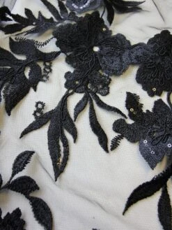 Black Sequinned Embroidery Lace - Gaynor -Elegance in Lace black corded and sequinned lace gaynor close up