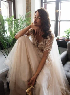 Champagne Beaded Flower Lace - Blake 28 Champagne Beaded Flower Lace - Blake -Elegance in Lace blakechdress4