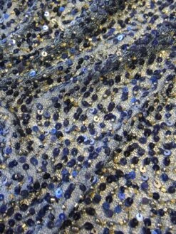 Blue Sequinned Tulle - Moritz -Elegance in Lace blue and gold embellished tulle moritz