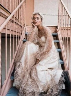 Nude Glitter Lace - Elise -Elegance in Lace boho chic wedding dress with nude tulle glitter