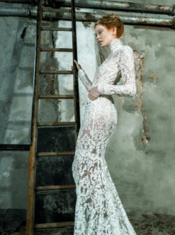 Ivory Beaded Lace – Ava -Elegance in Lace full lace wedding dress with long sleeves using