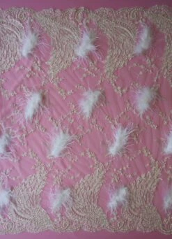 Ivory Beaded With White Feathers Lace - Chantelle -Elegance in Lace ivory feather lace chantelle full width