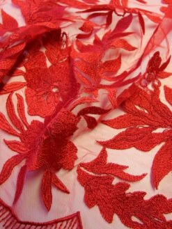 Red Embroidery Lace - Gaynor -Elegance in Lace red lace gaynor close up